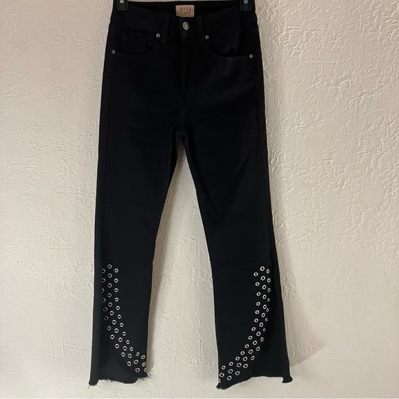 Misa The Super Star Cropped Split Hem Grommet Flare Jeans in Black - Picture 2 of 10